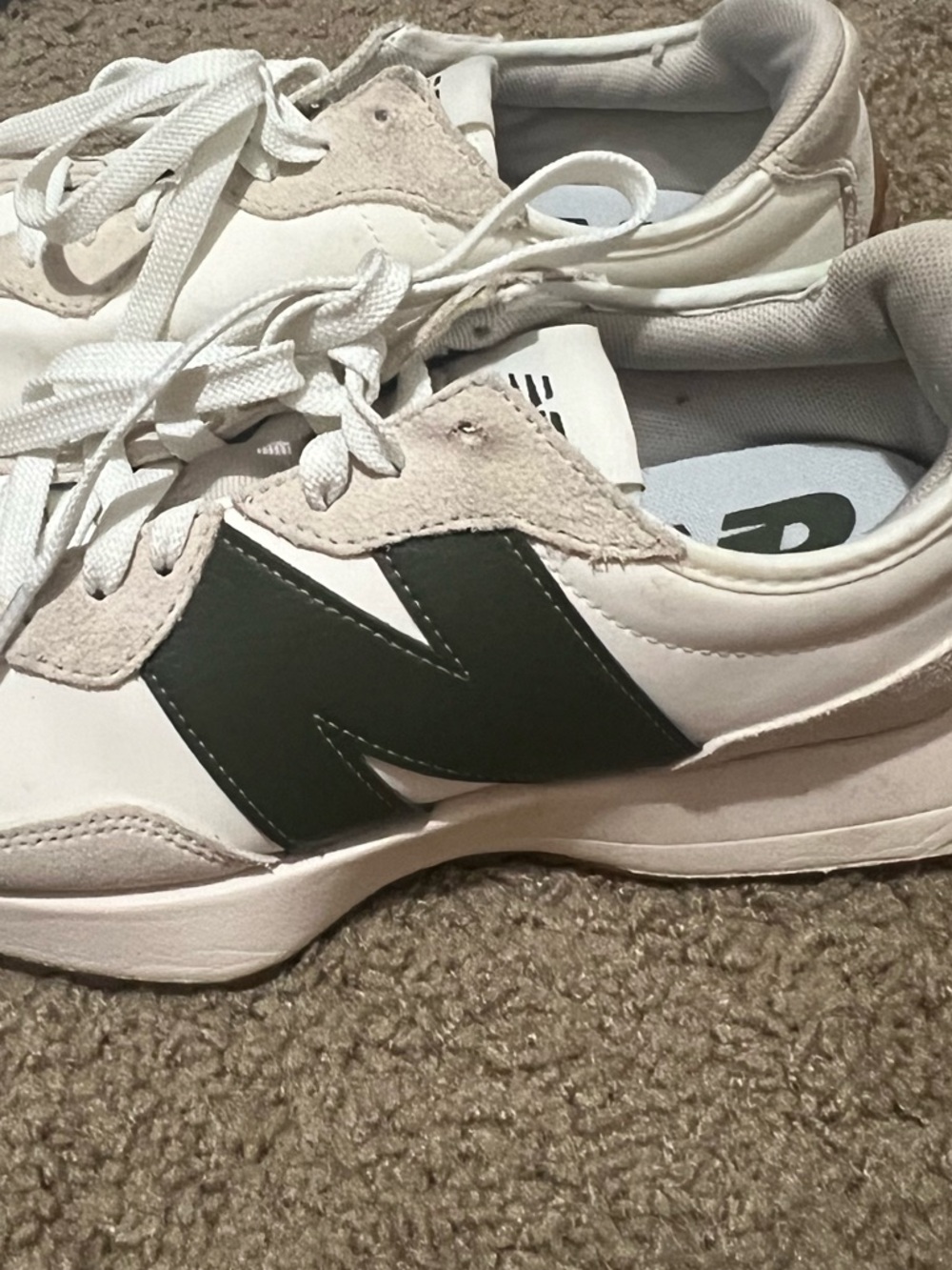 Used twice, New Balance Beige & Olive Retro Runner Sneakers - Picture 3 of 9
